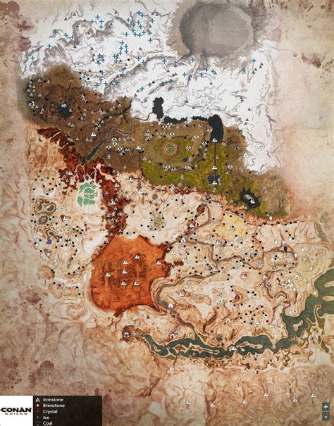 I find the safesteasiest way to mine these is the area located just north east of the Black Keep. . Conan exiles resource map